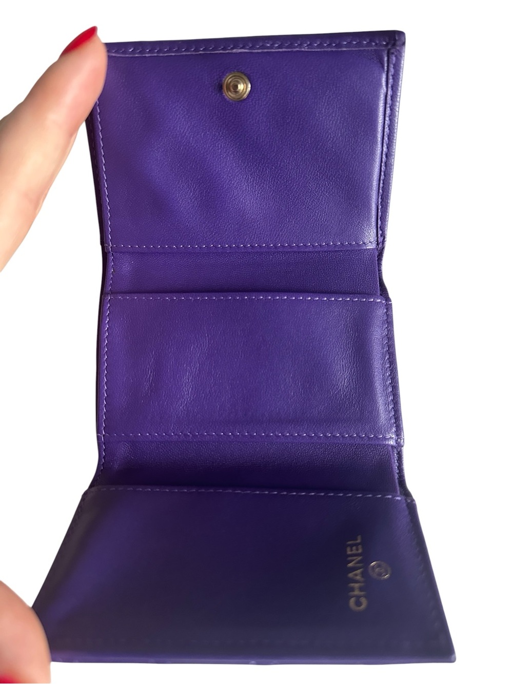 CHANEL Boy Purple Lambskin Quilted Flap Wallet Card Holder Full Set - Picture 7 of 16